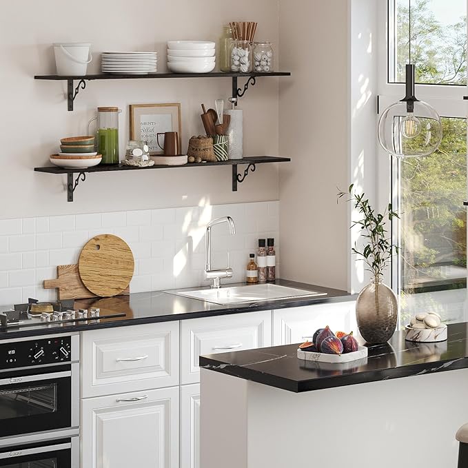 DINZI LVJ Long Wall Shelves, 55.1" Large Floating Shelves Set of 2, Wide Display Shelf Wall Mounted with Brackets, Easy Hanging for Living Room, Toilet, Office, Bedroom, Espresso