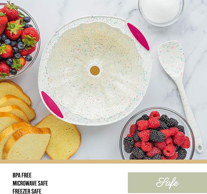 Trudeau 5118558 Structure Fluted Cake Pan Silicone Bakeware, Medium, Confetti White