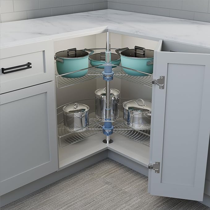 Dowell 32" Kidney Lazy Susan, 2 Shelves, Kitchen Base Corner Cabinet Organizer (Chrome 4001 270 32)