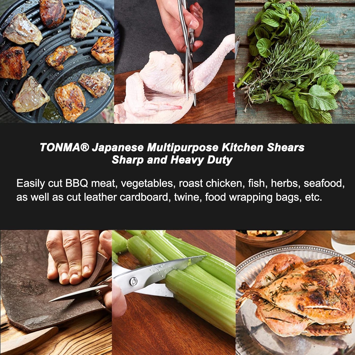 TONMA Kitchen Scissors All Purpose [Made in Japan] Full Metal Stainless Steel Japanese Kitchen Shears Heavy Duty with Micro Serrated, Cooking Scissors for Food Ergonomic Dishwasher Safe