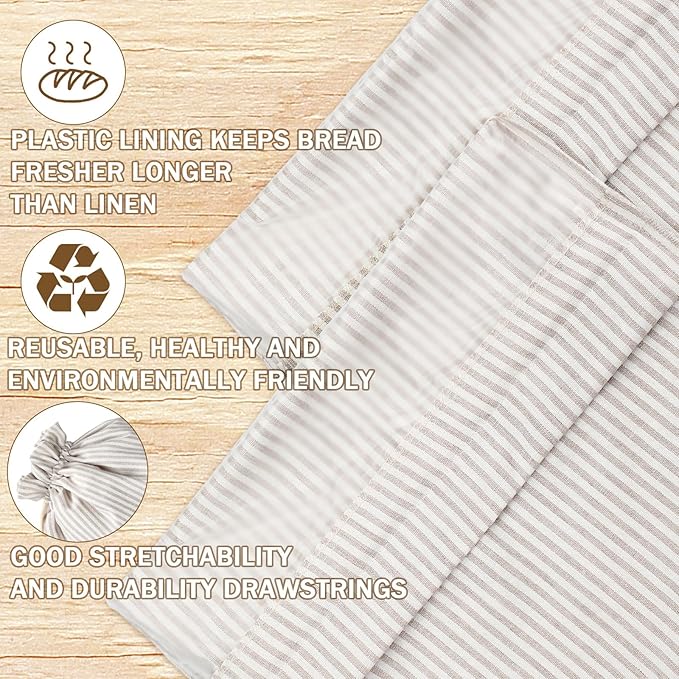 2 Pcs Lined Bread Bags for Homemade Sourdough Bread Reusable Storage Bag with Plastic 13 * 17 Inch Lined Saver Container Bag Cotton Homemade Bags(Retro Style)