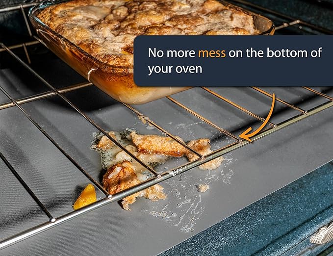 Oven Liners for Bottom of Oven - 4 Pack Large Heavy Duty Mats, 17”x25” Non-Stick Reusable Liner for Electric, Gas, Toasters, Grills - BPA & PFOA Free Kitchen Accessory to Keep It Clean (Silver)