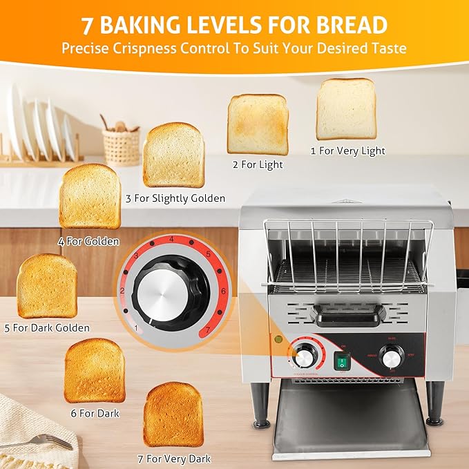 WICHEMI Commercial Toaster 300 Slices/Hour Commercial Conveyor Toaster Electric Stainless Steel Heavy Duty Toasters for Restaurant Bun Bagel Bread, 2200W