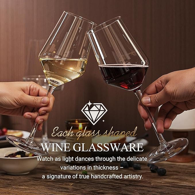 MICHLEY Long Stem Crystal Wine Glasses Set of 2-17.6 oz Lead-Free Crystal Glassware for Red & White Wine,Elegant Drinking Cups for Weddings, Parties, Gifts