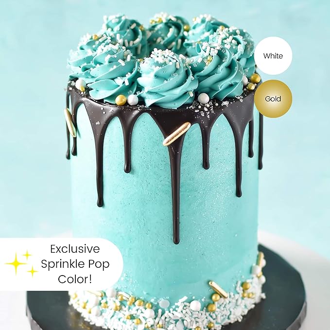 Wedding White Sprinkle Mix| Made In USA By Sprinkle Pop| Pastel White Sprinkles With Gold Metallics Dragees| Sprinkles For Decorating Bridal Shower Wedding Anniversary Party Cupcakes Cake Cookies, 2oz