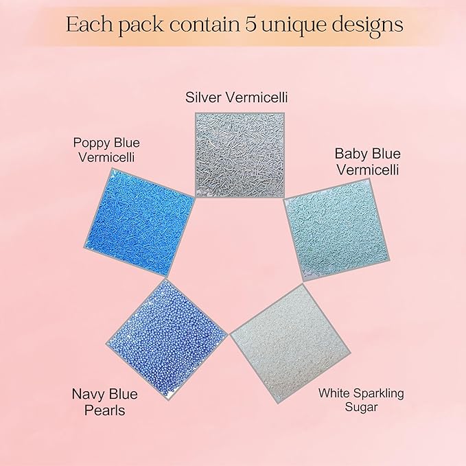 Confect Blue Sprinkles Mix – 5 Shades of Blue with Navy Dragees, Silver, Baby Blue Jimmies & White Sparkling Sugar | Edible Sprinkles for Cakes, Cupcakes & Baking | Vegan, Gluten-Free, Nut-Free, Soy-Free, Dairy-Free, Palm Oil-Free- 5 Oz