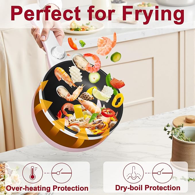 Dezin Hot Pot Electric Upgraded, Non-Stick Sauté Pan, Rapid Noodles Electric Pot, 1.5L Mini Portable Hot Pot for Steak, Egg, Fried Rice, Ramen, Oatmeal, Soup with Power Adjustment