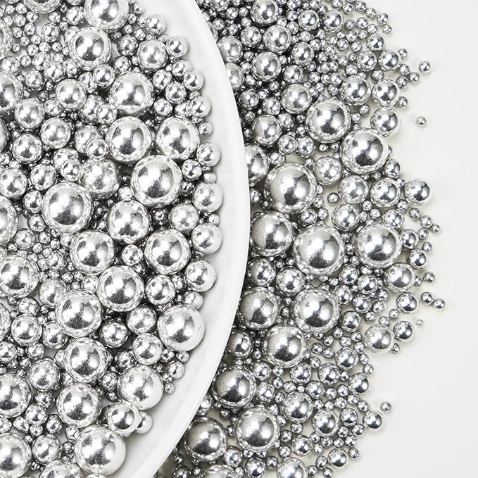 Silver Pearl Sugar Sprinkles for Cake Decorating, 150g/5.29oz Mix Size, Edible Candy Pearls, Cake Decorations, Cupcakes & Cake Toppers, Holiday, Wedding Party, Easter, Christmas Supplies