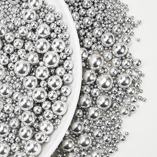 Silver Pearl Sugar Sprinkles for Cake Decorating, 150g/5.29oz Mix Size, Edible Candy Pearls, Cake Decorations, Cupcakes & Cake Toppers, Holiday, Wedding Party, Easter, Christmas Supplies