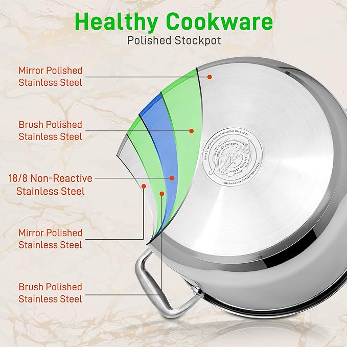 NutriChef 12-Quart Stainless Steel Stock Pot - 18/8 Food Grade Stainless Steel Heavy Duty Induction - Large Stockpot for Stews, Simmering & Soups with See Through Lid, Dishwasher Safe - NCSP12