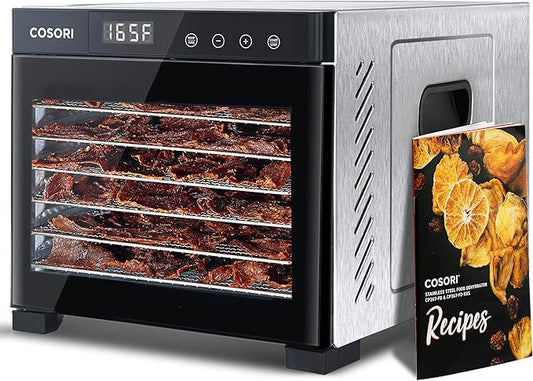 COSORI Food Dehydrator for Jerky, Large Drying Space with 6.48ft², 600W Dehydrator Machine, 6 Stainless Steel Trays, 48H Timer, 165°F Temperature Control, Yogurt Maker, for Herbs, Meat, Fruit