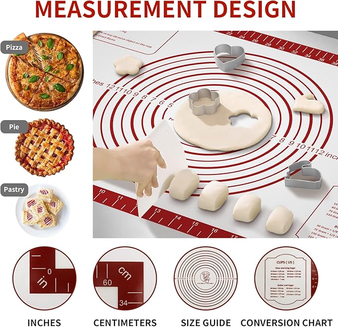 Silicone Baking Mat, Non Stick Pastry Mat Sheet for Dough Rolling, Nonslip Fondant/Pie Crust Mat, Counter Mat Oven Liner Mat for Making Cookies Macarons Bread Baking Supplies Extra Large 26 x 16 Inch