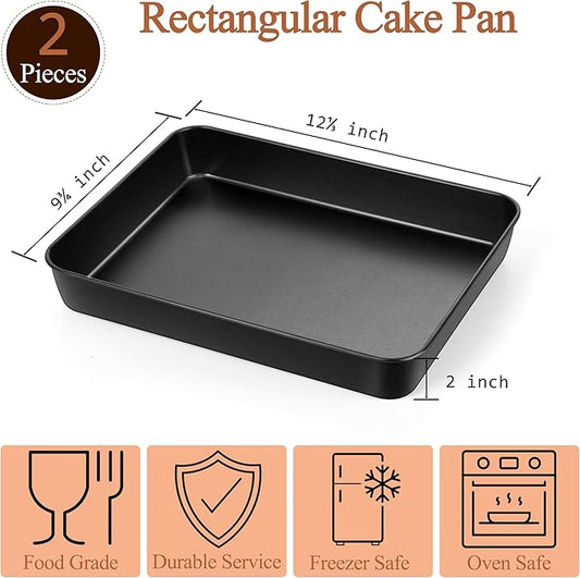 LIANYU 12⅓ x 9¾ x 2 Inch Cake Pan Set of 2, Rectangle Non-stick Baking Pan, Stainless Steel Bakeware for Lasagna Brownies Casseroles, Healthy & Easy Release