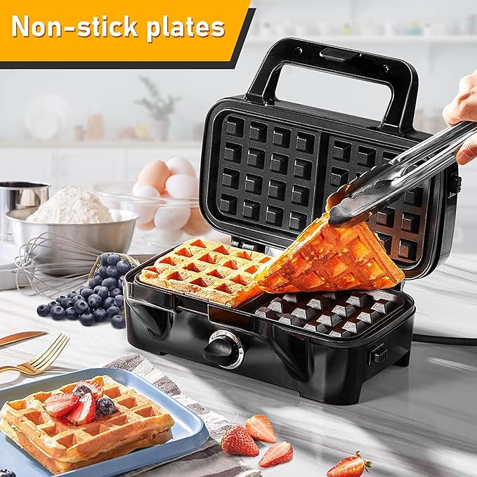 Waffle Makers, 3-in-1 Waffle Iron Panini Press Sandwich Maker with Removable Plates, 5-gears Temperature Control Non Stick Coating Cool Touch Handle Anti-skid Feet for Breakfast 1200W 120V