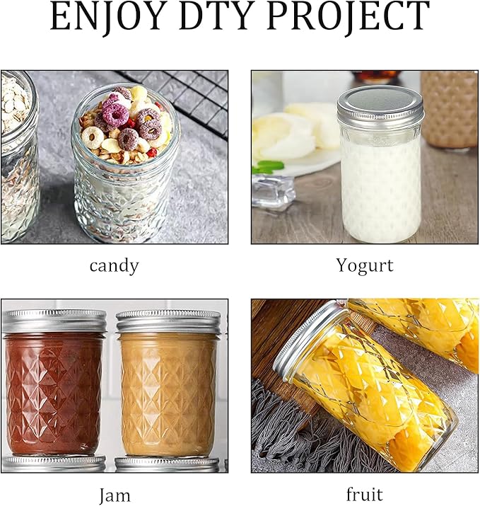 Mason Jars Airtight Lids Glass Canning Jars 8oz/250ml Regular Lids Spice Jars Honey Jars for Yogurt,Jam,Spice,Overnight Oats Canning, Preserving,Decorations,Jelly,Dessert,6 Pack (8 oz)