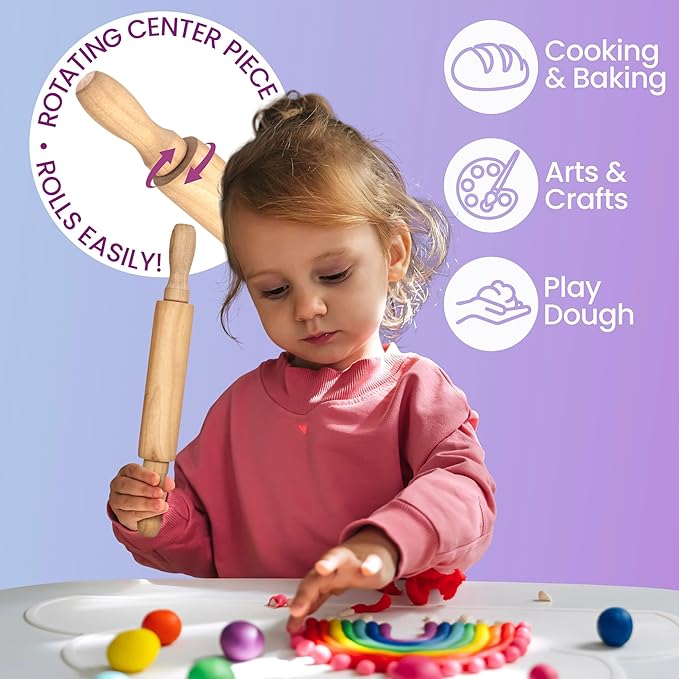 Premium Mini Rolling Pins, 8-Inch, 6-Pack – Splinter-Free, Non-Stick Hardwood for Joyful Kids’ Baking, Sensory Crafts, Play-Doh, Clay, Therapeutic Fine Motor Skill Play for Creative Young Bakers