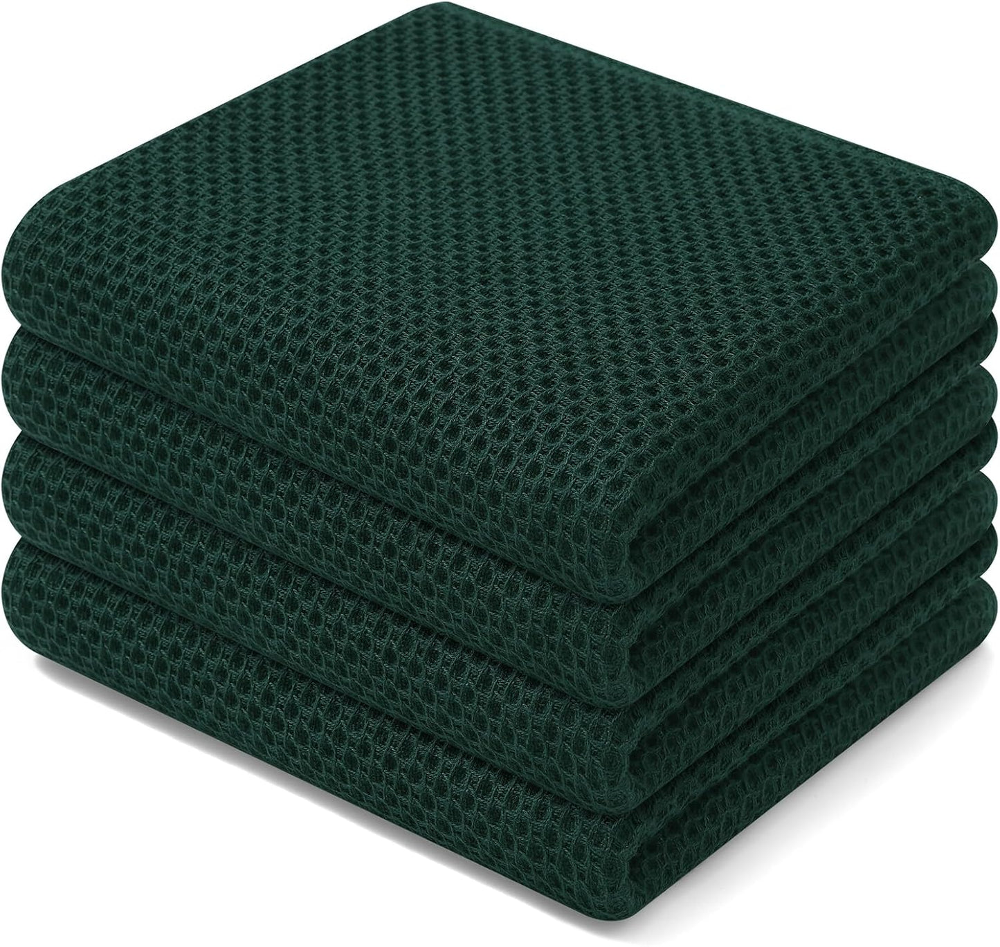 Homaxy 100% Cotton Waffle Weave Kitchen Dish Towels, Ultra Soft Absorbent Quick Drying Cleaning Towel, 13 x 28 Inches, 4-Pack, Blackish Green