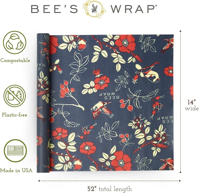 Bee's Wrap Beeswax Wraps for Food - Botanical Cut to Size 14x52" Wax Paper Roll - Made in USA Reusable Waxed Paper & Bowl Covers - Organic & Eco-Friendly Alternative to Aluminum Foil & Plastic Wrap