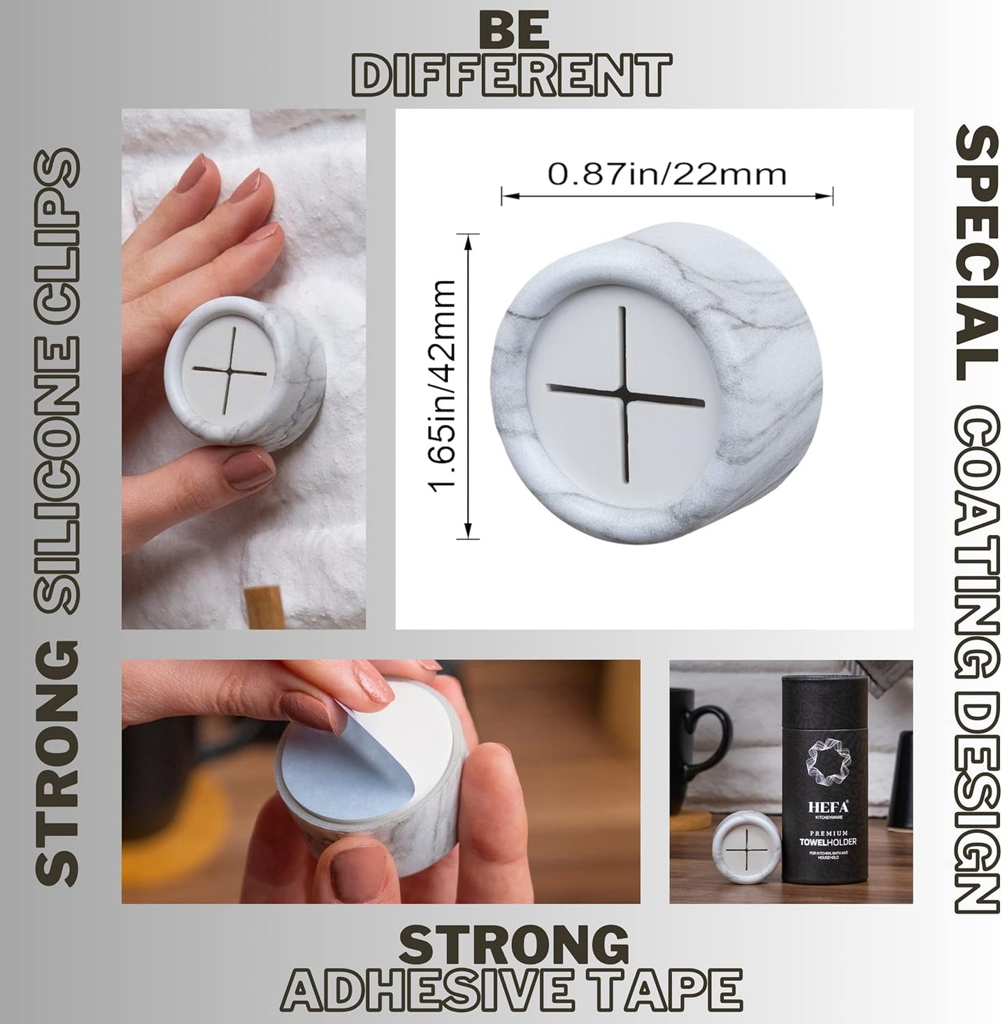 HEFA Towel Holder, Towel Hooks, Dish Towel Holder, Kitchen Organization, Bathroom Accesories, Kitchen Towel Hook, Kitchen Towel Holder, Hand Towel Holder, Kitchen Gadgets 4 Pack, White Marble