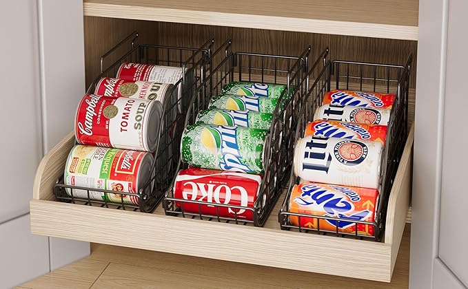Sonyabecca 6-Pack Can Storage Organizer Pantry, Stackable Kitchen Canned Food Holder With Handles, Can Organizer For Pantry Countertop Cabinet, Beverage Drink Pop Soda Can Dispenser Patent Pending