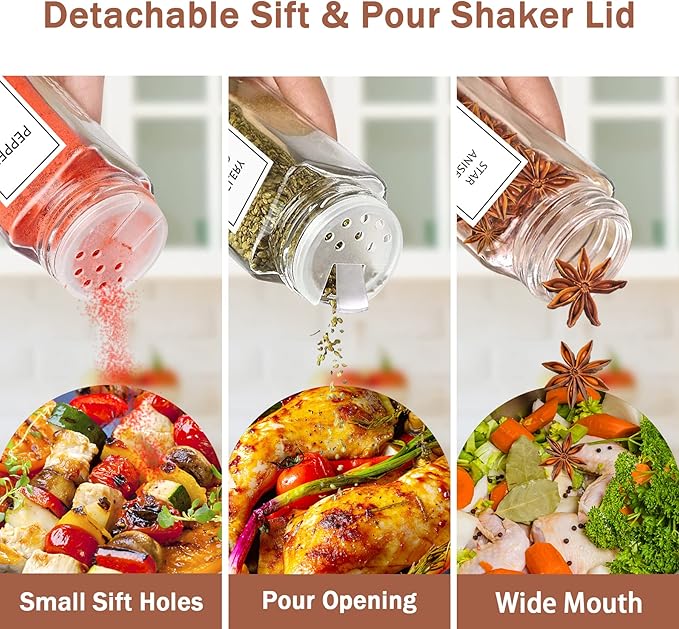 Aliggbent Spice Jars with Lable, 36 Pcs 4 oz Glass Spice Jars with Bamboo Lids, Spice Containers Bottles, Glass Seasoning Jars with Shaker Lids, Collapsible Funnel, for Spice Racks, Pantry,Cupboard