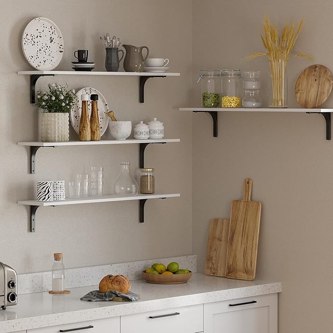 DINZI LVJ Long Wall Shelves, 39.4Inch Wall Mounted Shelves Set of 2, Extra Large Floating Storage Ledges with Sturdy Metal Brackets for Living Room, Bathroom, Bedroom, Kitchen, White