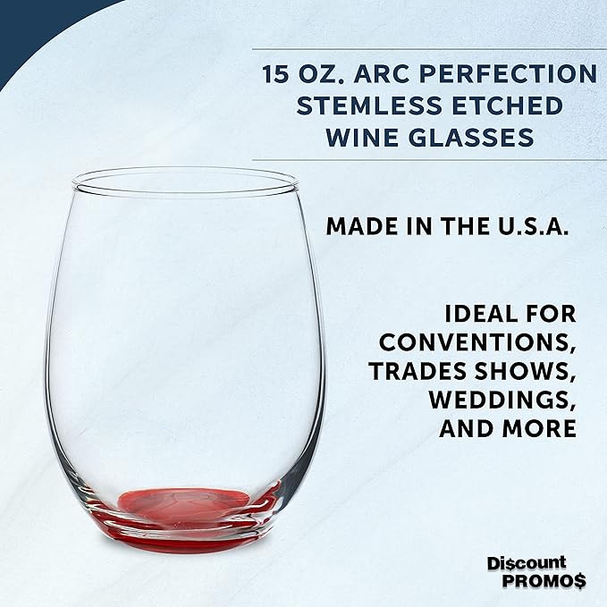 DISCOUNT PROMOS Stemless Wine Glasses in Bulk by ARC Perfection, 15 oz, 10 Pack, Red or White Wine Glass Set, Red