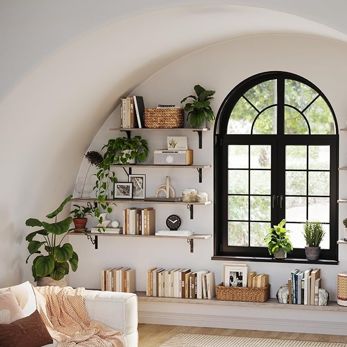 DINZI LVJ Long Wall Shelves, 39.4 Inch Large Floating Shelves Set of 2, Wide Display Shelf Wall Mounted with Brackets, Easy Hanging for Living Room, Toilet, Office, Bedroom, Greige