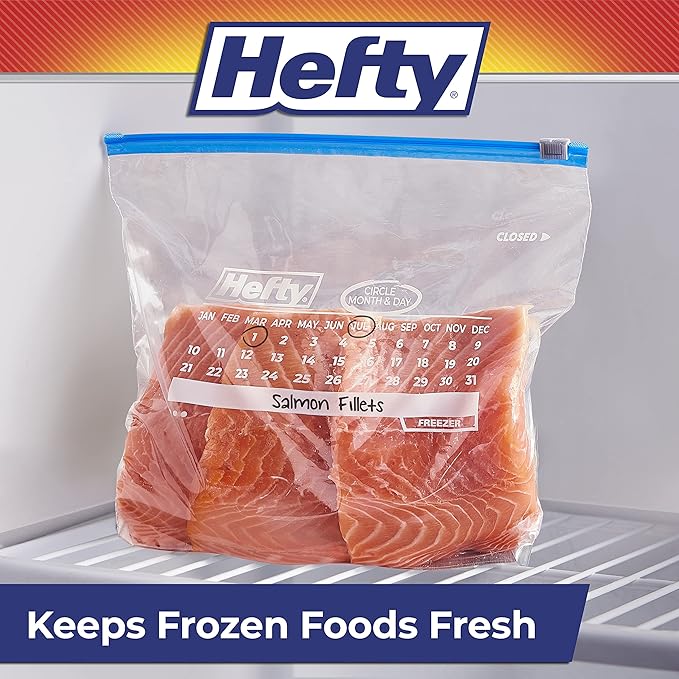 Hefty Calendar Slider Gallon Freezer Bags, 1 Gallon Size Slider Bags with Stand and Fill Expandable Bottoms, Helps Prevent Freezer Burn, 25 Count (Pack of 4)