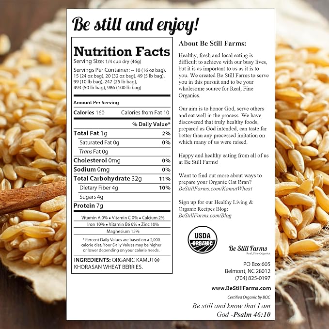 Be Still Farms Organic Kamut Wheat Berries Khorasan (2.8lb) - Ancient Whole Grain Bulk - Ideal for Flour, Pasta, Salads, Soups - High in Fiber & Protein | USA Grown | USDA Certified | Vegan | Non-GMO