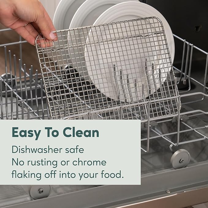 Ultra Cuisine Oven-Safe, Dishwasher-Safe 100% Stainless Steel Cooling & Baking Rack Set - Jelly Roll Sheet Pan Size - Heavy Duty - 10 x 14.7" - Set of 2 - Wire Cooling Racks for Baking & Cooking