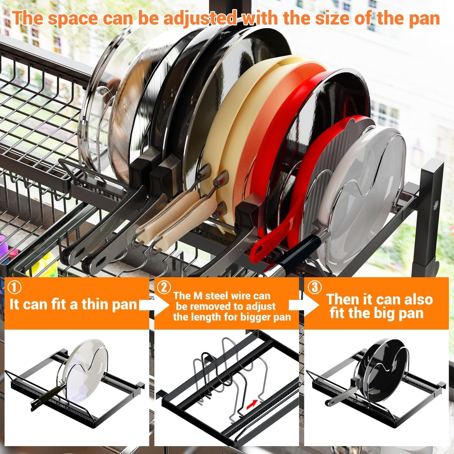 ADBIU Over Sink Dish Drying Rack (Expandable Height/Length) Snap-On Design Large Dish Drainer Storage Counter Organizer 32-40L x 12W x 34-38H (inches)