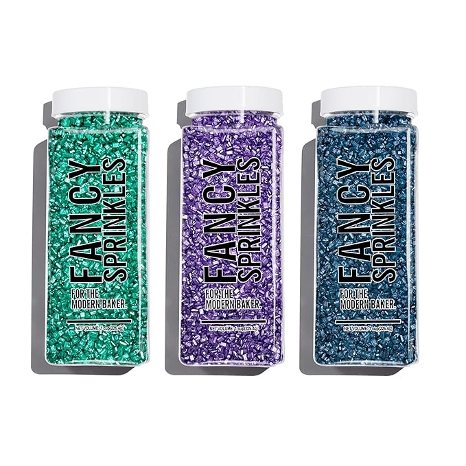 Fancy Sprinkles Sugar Nest Set, Pearlescent, Sparkly Sugar Crystals (Amethyst Purple, Emerald Green and Kyanite Blue) (8 OZ)