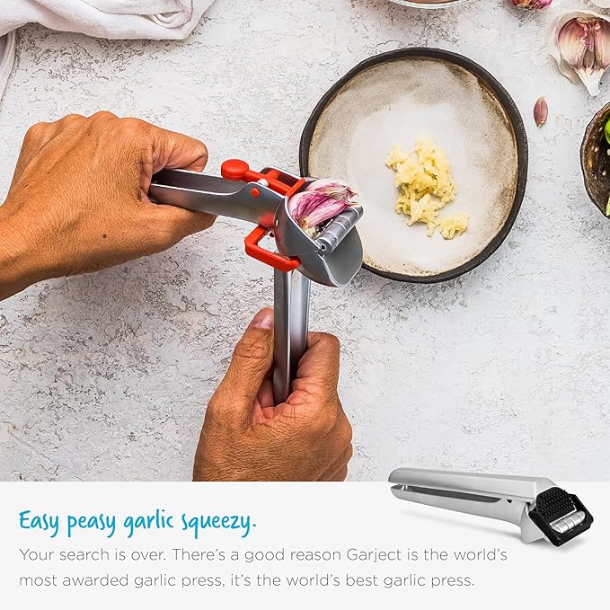 Dreamfarm Garject 2-In-1 Garlic Peeler, Garlic Press & Mincer with Garlic Peel Ejector, Chrome-Plated Zinc - Red