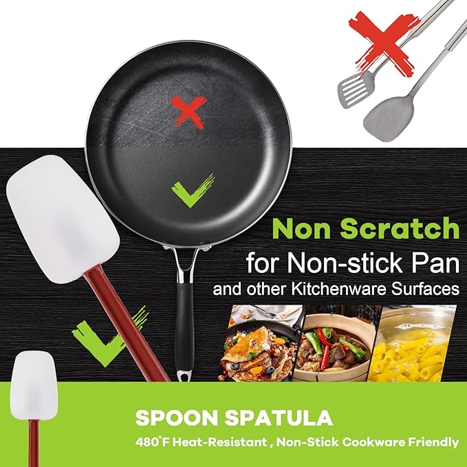 Commercial Spoonula Rubber Spatula Set, High Heat Spatula Spoon 9.5 Inches, Commercial Spatula for Cooking, Rubber Spatula Set Resistant to 500℉ (2 Spoonulas 9.5")