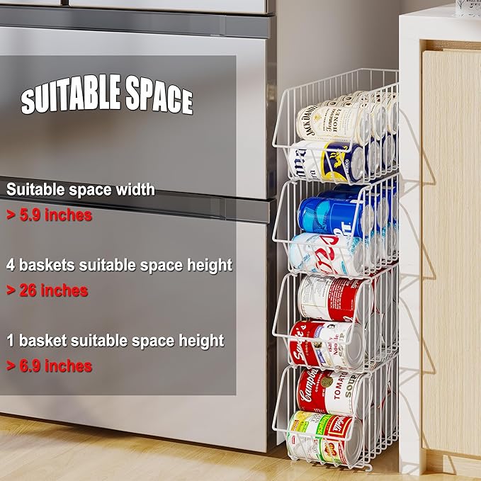 4 Tier Stackable Can Organizer For Pantry, Canned Goods Organizers And Storage For Kitchen, Soup Soda Can Dispenser For Pantry (L 15.35in X W 5.78in X H 25.59in) (white, 4-pack)