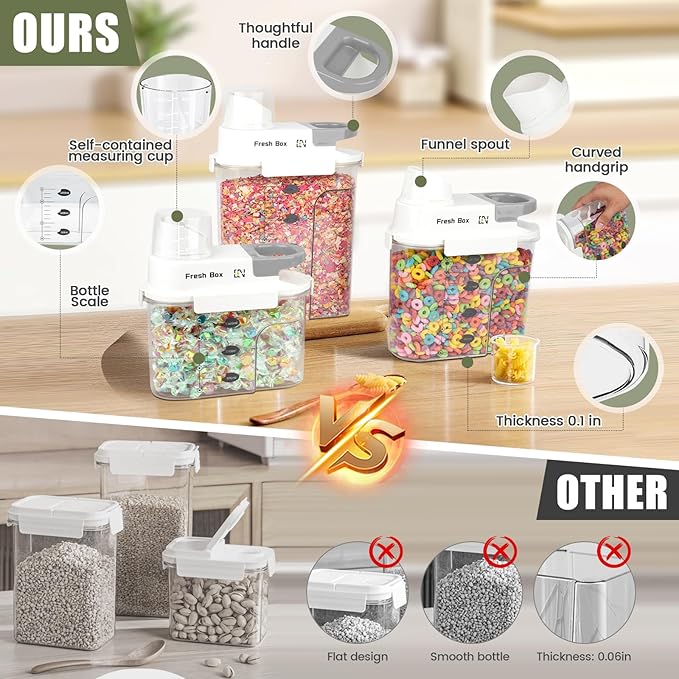 Cereal Storage Container 1Pack,85oz/2.5L Airtight Food Storage Containers With Lids,Organizers Storage With Measuring Cup for Beans,Sugar,Rice,Nuts,Snacks,Pet Food,Candy (Gray, 1Pack Large Size)