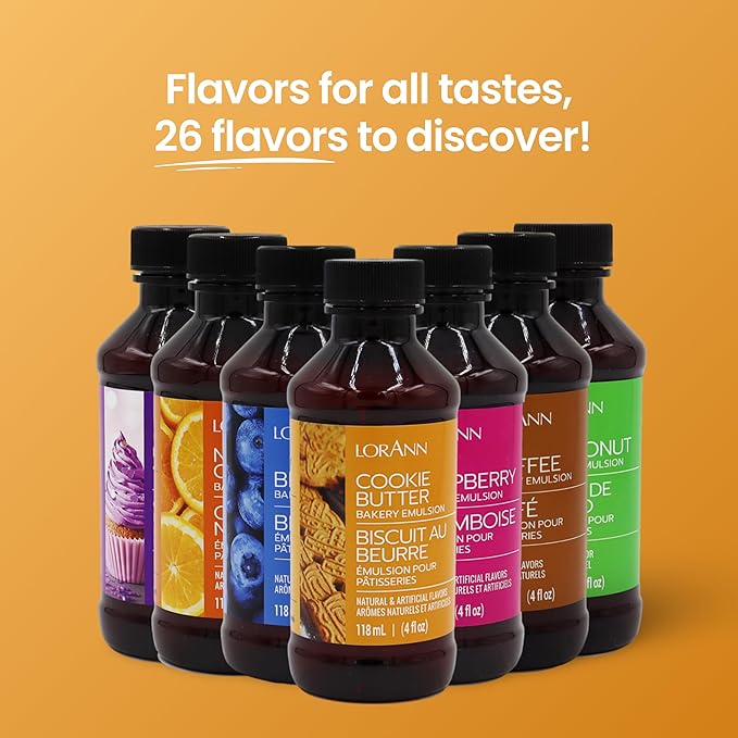 LorAnn Oils Cookie Butter Bakery Emulsion: True Essence, Ideal for Boosting Fruit Tones in Cakes, Cookies & Desserts, Gluten-Free, Keto-Friendly, Extract Substitute Essential for Your Kitchen, 4 Oz