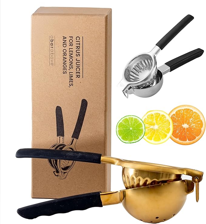A Bar Above Gold Hand Juicer, Heavy Duty Stainless Steel Citrus Juicer for Cocktails, Fruit Juice Press for Lemons, Limes, and Oranges, Premium Manual Squeezer for Bartenders and Home Bar Use
