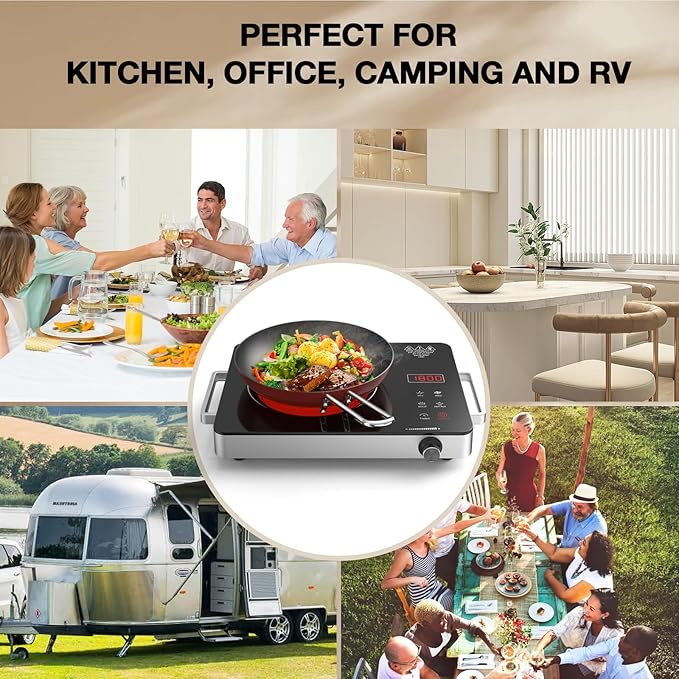 Portable Electric Cooktop 110V, 1800W Electric Stove Infrared Hot Plate with Knob Control, Nafewin Single Burner Countertop Burner with Handle, 4-Hours Timing Setting, Compatible for All Cookwares