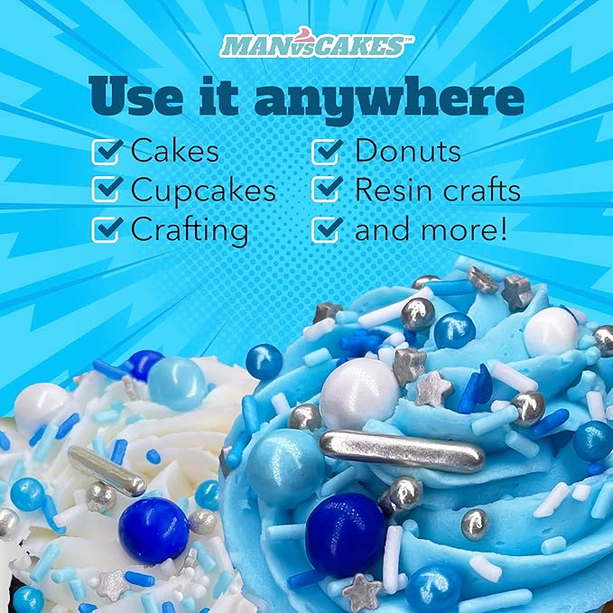 Manvscakes Sprinkles- Edible Cake and Cupcake Sprinkles with Assorted Shapes and Sizes for Parties, Metallic Sprinkle Mix for Cookies, Ice Cream, Cake and Cupcake Decorating, 4 oz, Blue sprinkles