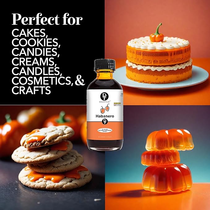 Dolce Flav Natural Habanero Extract (Oil-Soluble) 8 oz – Kosher, Sugar-Free, Concentrated Spicy Habanero Flavoring for Savory Dishes, Sauces & Confections, Includes Measured Dropper