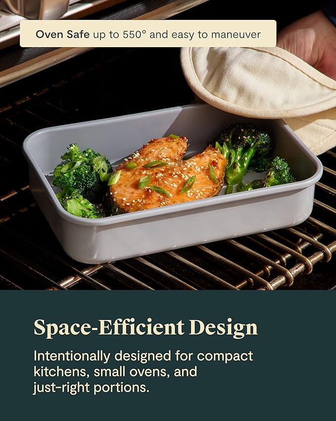 Caraway Nonstick 9” x 6.5” Small Rectangle Baking Pan Duo – Non-Toxic, PTFE & PFOA Free – Aluminized Steel Core – Deep Ceramic Baking Pan for Casseroles, Lasagna & More - Slate