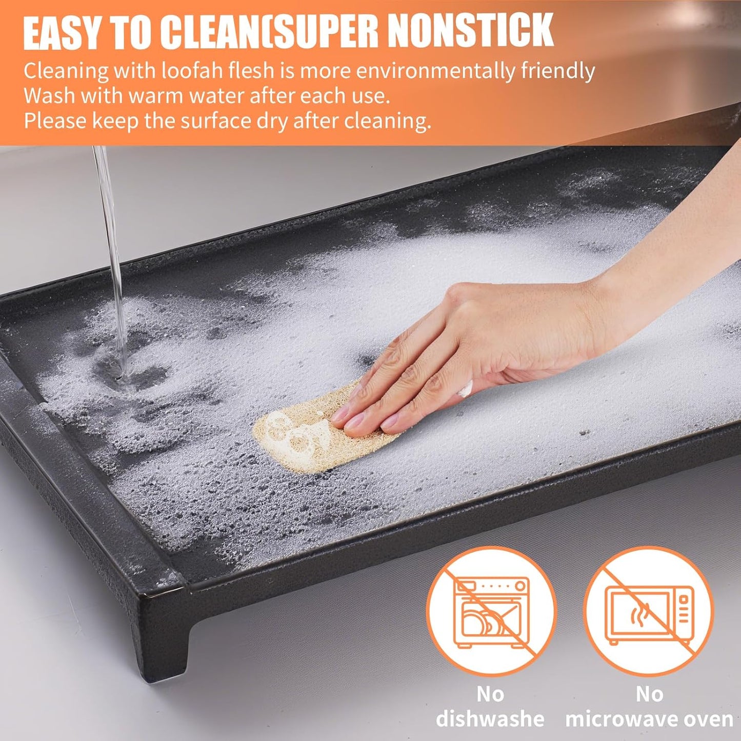 Upgraded Cast Iron WB31X24738 Griddle Replacement for GE Stove – Center Griddle Pan WB31X24998, 19.5"x9.5" Cooktop Griddle Plate, 2pcs Luffa Sponge, Nonstick Flat Top