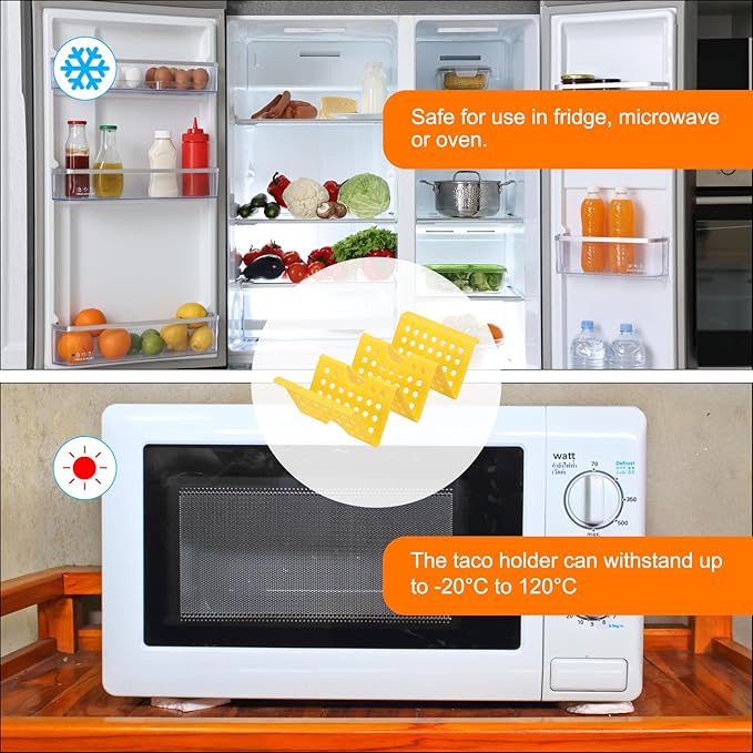 uxcell 8 Pcs Taco Holder Stand, Plastic Taco Plates Hold Up to 3 Tacos, Hollow Carved Taco Shell Holder, Dishwasher Microwave Safe, Yellow