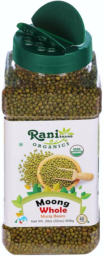 Rani Organic Moong Whole (Whole Mung Beans with Skin) Indian Lentils 32oz (2lbs) 908g PET Jar ~ All Natural | Vegan | Gluten Friendly | NON-GMO | Indian Origin | USDA Certified Organic