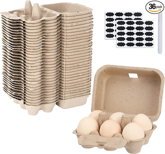 Paper Egg Cartons for Chicken Eggs, 36 Pieces Pulp Fiber Half Dozen Egg Cartons Bulk 6 Count Egg Storage Containers Holder for Family Farm Market Fridge Storing Chicken Eggs