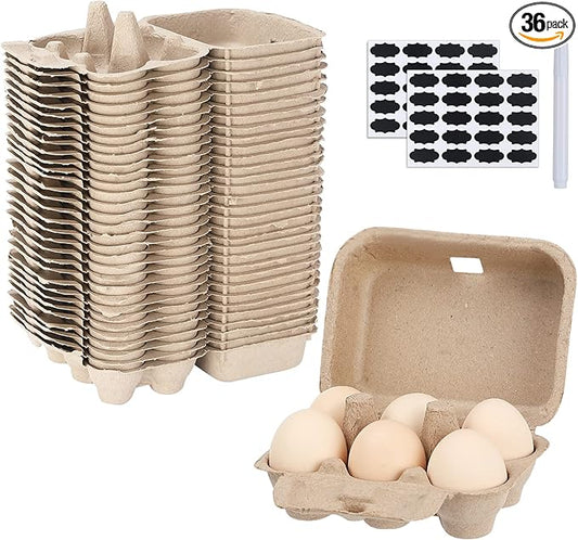 Paper Egg Cartons for Chicken Eggs, 36 Pieces Pulp Fiber Half Dozen Egg Cartons Bulk 6 Count Egg Storage Containers Holder for Family Farm Market Fridge Storing Chicken Eggs
