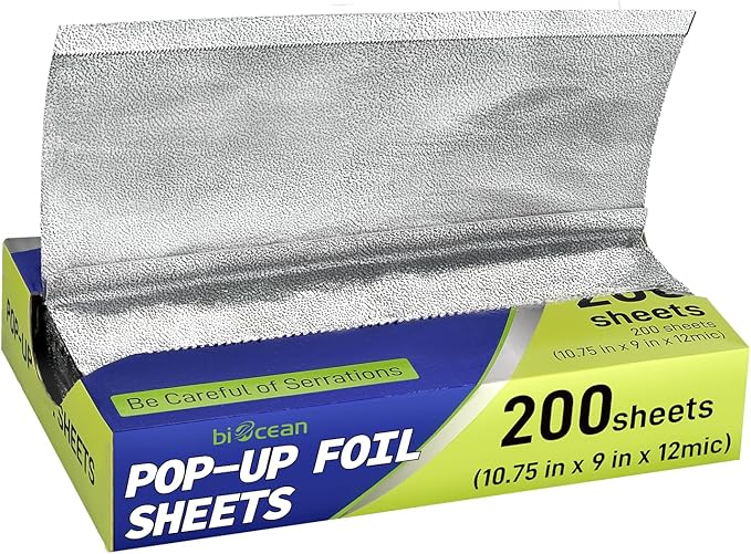 200 Pre-Cut Aluminum Foil Sheets, 9" x 10.75" Pop-Up Foil Sheets for Restaurant Use, Disposable Food Wrapping for Burritos, Hot Dogs, and Sandwiches