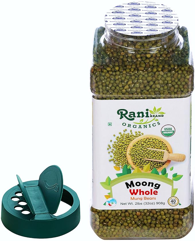 Rani Organic Moong Whole (Whole Mung Beans with Skin) Indian Lentils 32oz (2lbs) 908g PET Jar ~ All Natural | Vegan | Gluten Friendly | NON-GMO | Indian Origin | USDA Certified Organic
